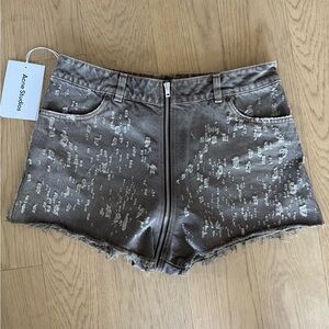 NWT Acne Studios Metallic Detail Distressed Brown Zip-Around Denim Shorts